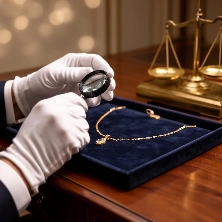 Expert taxeert gouden ketting met loep en weegschaal in Breda